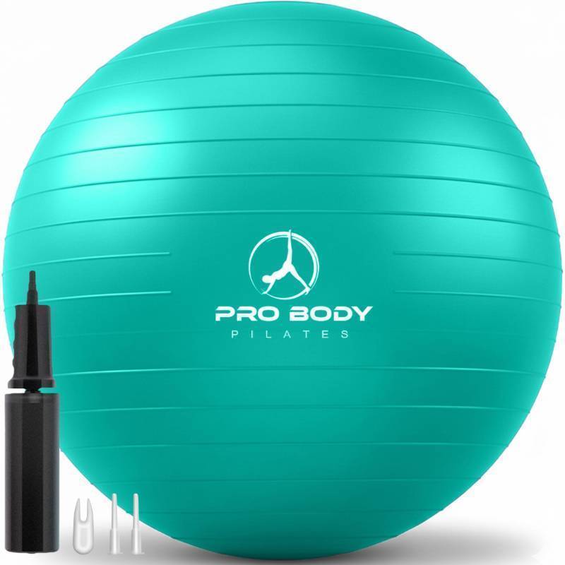 lot 59774 image: ProBody Pilates Exercise Ball - Multiple Sizes Gym Grade Balance Ball for Fitness, Yoga, Workout, Pregnancy & Physical Therapy (Aqua, 85 cm) - Retail $36