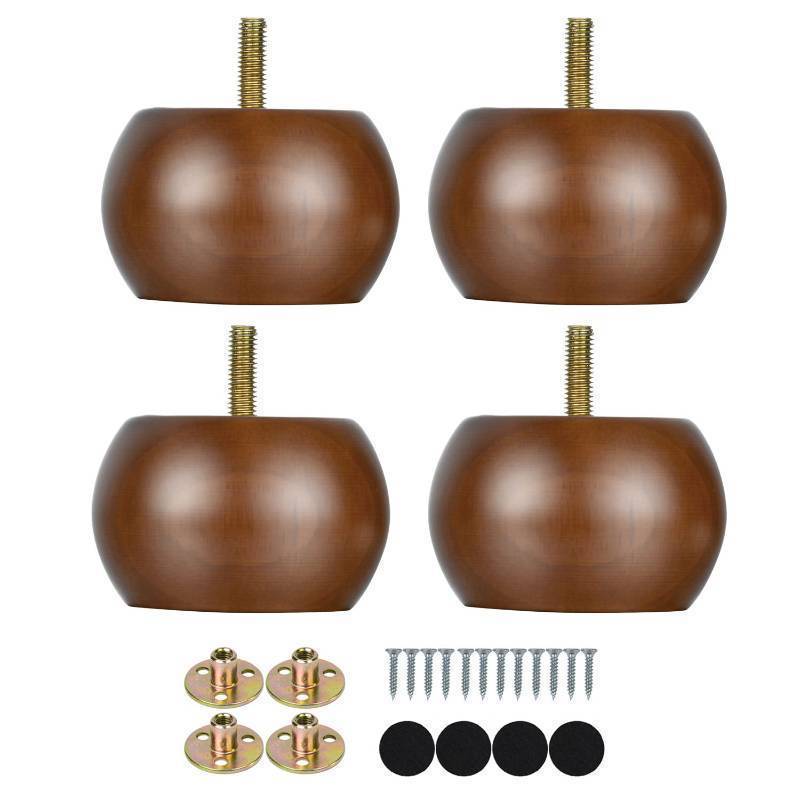 lot 33259 image: Maricome 2 Inch Bun Furniture Feet Walnut Round Solid Wooden OttomanCouchSofa Legs Set of 4 Pre-drilled M8 Bolt with Metal Brackets - Retail $20