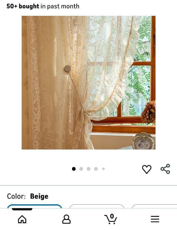 lot 43484 image: Beige Lace Curtain Panels with Floral Pattern - Retail $15