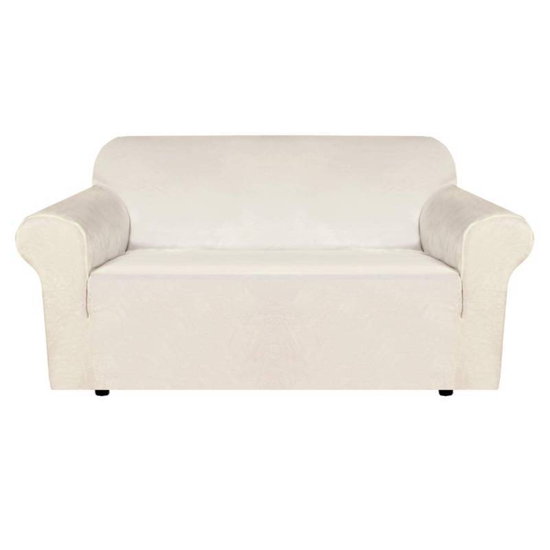lot 43488 image: H.VERSAILTEX Stretch Velvet Loveseat Covers for 2 Cushion Couch Covers for Living Room Sofa Covers Slipcovers with Non Slip Straps Bottom, Ultra Thick Comfy Velour (Width 58-72, Ivory) - Retail $33