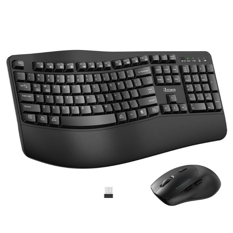 lot 43534 image: Wireless Keyboard and Mouse Combo,2.4G Full Size Wave Keys Ergonomic Keyboard with Wrist Rest for Natural Typing, 3 DPI Adjustable Ergonomic Silent Mouse for ComputerLaptopWindowsMac (Black) - Retail $36
