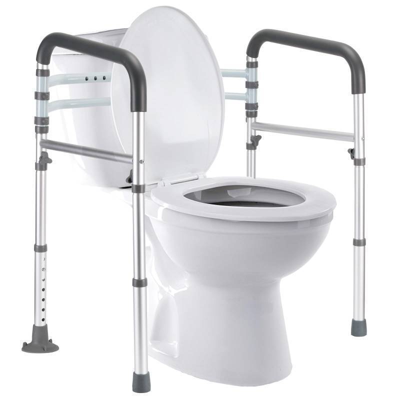 lot 44691 image: Lianjindun Toilet Safety Rails, Adjustable Toilet Frame for Elderly, Seniors, Handicap & Disabled, Foldable Handicap Toilet Handles Fit Any Toilets (Gray) - Retail $50