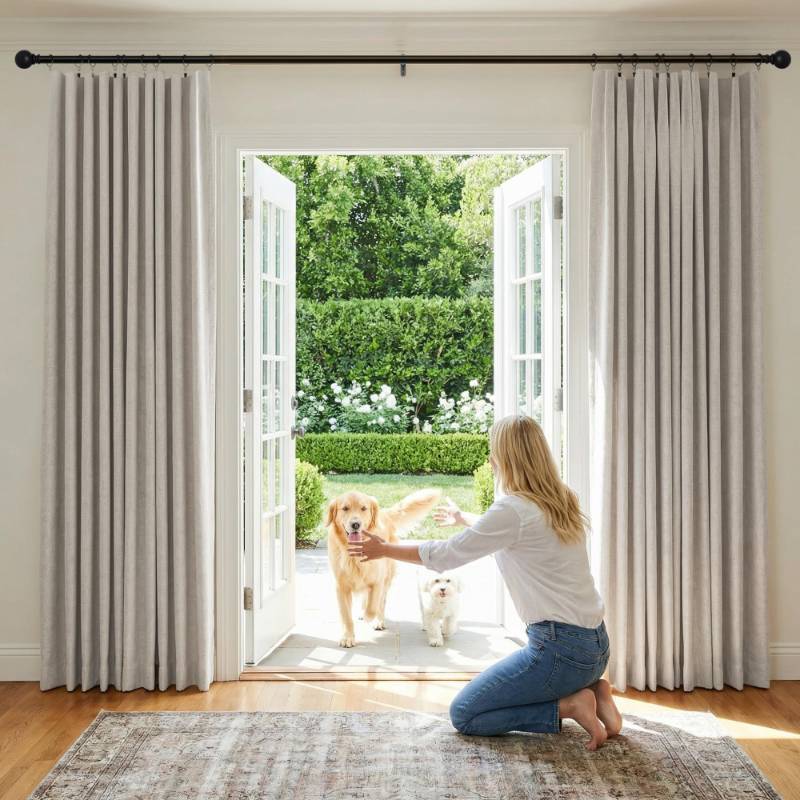 lot 44701 image: NICETOWN 100% Blackout Linen Curtains 90 Long for Bedroom, Thermal Insulated Living Room Curtains with Liner, Farmhouse Style Linen Blend Window Draperies for Dining Room (2 Panels, 52 W, Natural) - Retail $30