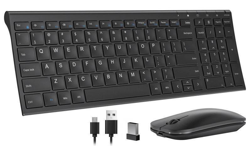 lot 51082 image: seenda Rechargeable Wireless Keyboard and Mouse - Ultra-Thin Metal Keyboard with Low-Profile Keys, 2.4G Wireless Keyboard for Windows PC Laptop Computer - Black - Retail $40
