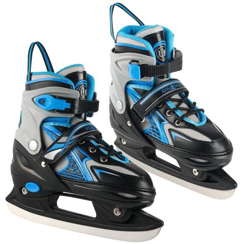 lot 51091 image: Adjustable Ice Skates for Kids Boys & Girls, 4 Sizes Adjustable, Warm & Comfortable Lining for Beginners-Ages 3-12, Outdoor & Ice Rink Skating Shoes (Blue, Large (5-8 US)) - Retail $60