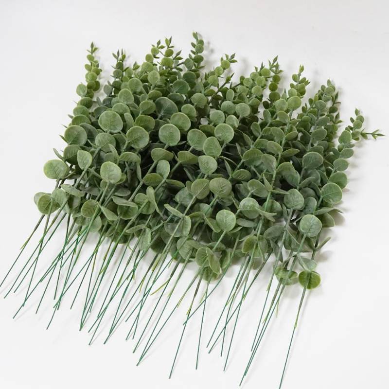 lot 22715 image: VOELIGT Faux Eucalyptus Stems Fake Eucalyptus Leaves Real Touch Artificial Greenery Stems Vase Fillers for Conterpieces Flowers Bouquet Wedding Decorations - Retail $30