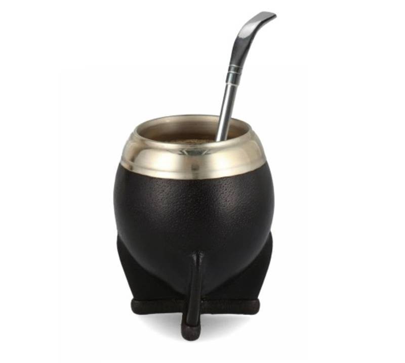 lot 29270 image: Generic Ceramic Liner Yerba Mate Cup Argentina Gourd with Mate Bombilla Straw (Black), medium