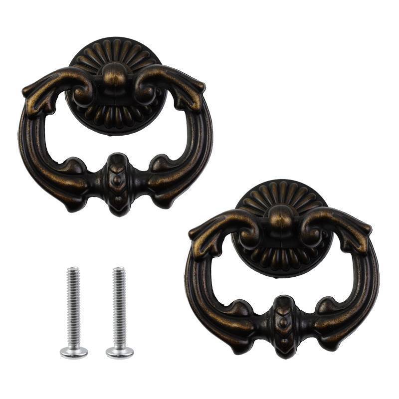 lot 33398 image: MY MIRONEY 2 Pack Vintage Cabinet Handles, Oil Rubbed Bronze Ring Drawer Pulls, Zinc Alloy Hardware Knobs with Screws for Kitchen, Dresser, Cabinet - Retail $15