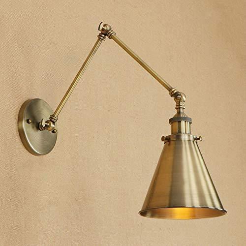 lot 45615 image: LITFAD Adjustable Brass Finish 1 Light Wall Sconce 7 Industrial Swing Arm Wall Lamp Mounted Lighting Fixture with Cone Shade Rotatable Brass arm Sconce for Living Room Bedside Hallway Foyer - Retail $69