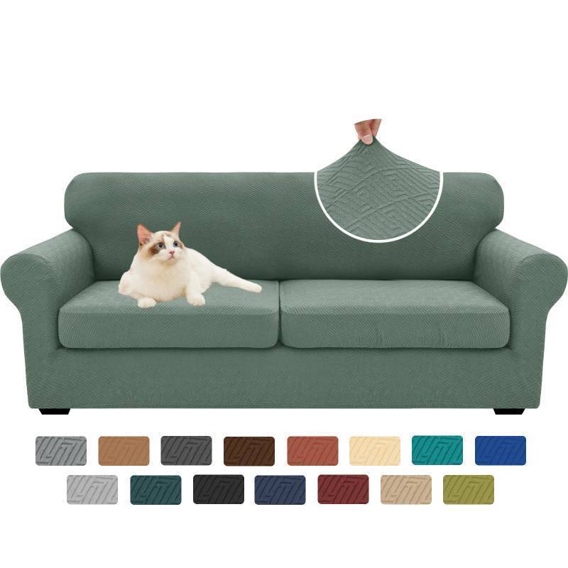 lot 45635 image: XINEAGE New 3 Pieces Couch Covers for 2 Extra Large Cushion Sofa Super Stretch Sofa Cover for 2 Large Seat Universal Loveseat Slip Cover for Living Room (Pea Green), 71-91(2 Cushions) - Retail $56