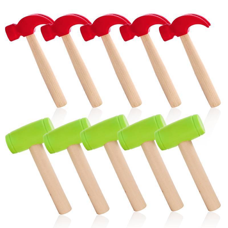 lot 58419 image: Nagpew 10 Pack Kids Hammer Toy, Wooden Small Simulation Maintenance Tools, Pretend Play Educational Toys for Teens Girls Boys School Games Supplies - Retail $20