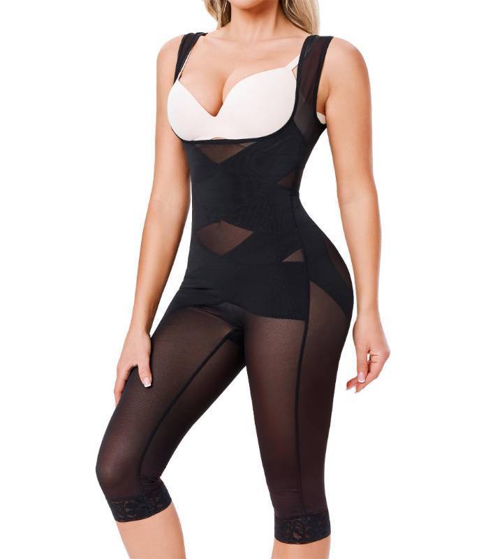 lot 58425 image: Nebility Bodysuit for Women Tummy Control Shapewear Faja Body Shaper Waist Trainer Open Bust Mid-Thigh Bodysuit - Retail $30