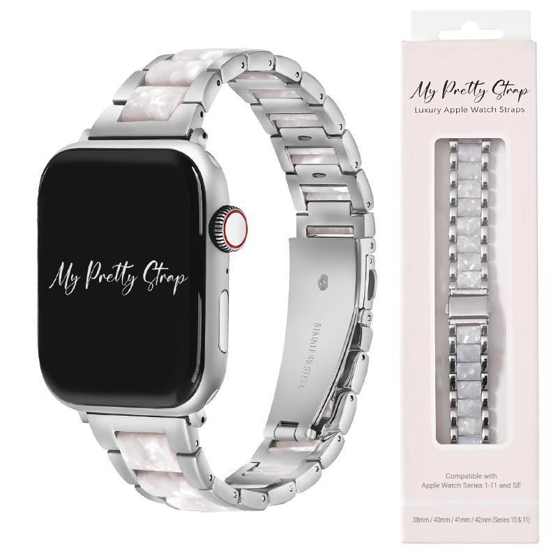 lot 58454 image: My Pretty Strap Diva Band Compatible with Apple WATCH SE Series 9 8 7 6 5 4 3 2 1, 42MM  44MM  45MM  49MM, Stainless Steel Metal Silver for Women - Retail $40