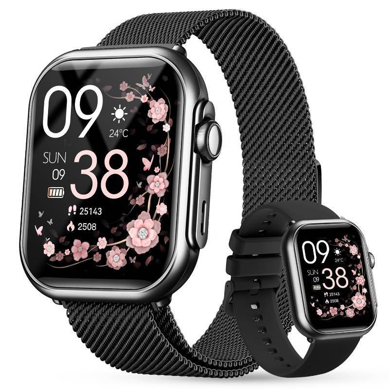 lot 58492 image: Smart Watch for Women Men Fitness 1.85 Smart Watch with 30 Days Battery Life MakeReceive Call Heart Rate SpO2 Sleep Monitor 120 Sport IP68 Waterproof Fitness Tracker Watch for iPhone Android Black