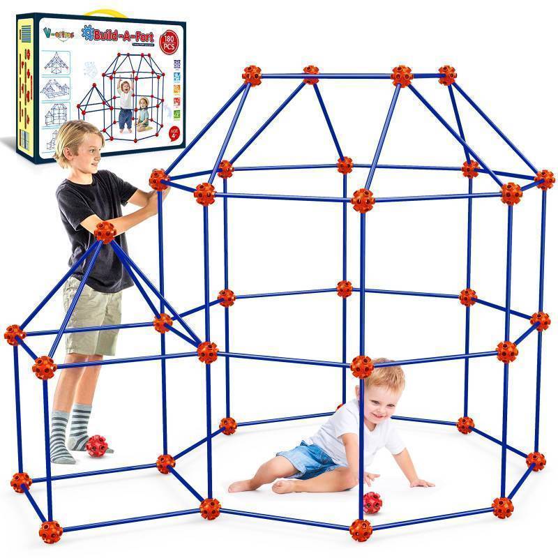 lot 63024 image: V-Opitos 180 Pack Fort Building Kits for Kids Age 4, 5, 6, 7, 8 Years Old, Creative STEM Building Toys for DIY Castles, Tunnels, Play Tent, Ideal Christmas, Birthday Gifts for Boys & Girls - Retail $65