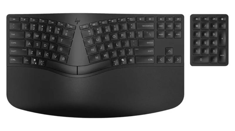 lot 7748 image: Incase Ergonomic Wireless Keyboard - Connect 3 Devices with Bluetooth & Unifying Dongle Connectivity - 20 Programmable Keys, Detached Numeric Keypad - Extra-Large Foam Wrist Rest, Long Battery Life - Retail $95