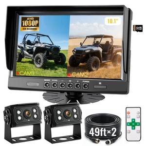 lot 16951 image: WOOCARTY 10.1 2-Wired Backup Camera System, DVR Dual Screen Rear View Camera, IP69 Waterproof IR Night Vision, 20G Vibration-Proof for TrailerTractorTruckCombineSkid SteerHeavy EquipmentUTV, Y3 - Retail $187