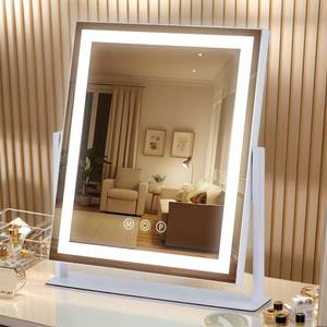 lot 16955 image: homtang Lighted Makeup Mirror with Smart Touch, 3 Color Modes & Stepless Dimming, for Desk Bedroom Dressing Room, LED Vanity Mirror 13.2 H x 11.2 W - Retail $32