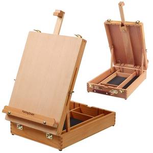 lot 16957 image: Falling in Art Wooden Tabletop Easel, Beech Wood Sketchbox Desktop Easel for Painting, Portable Art Drawing Easel for Beginners and Professionals - Retail $40