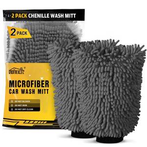 lot 29358 image: HOMEXCEL Car Wash Mitt, 2PK Chenille Microfiber Wash Mitt, Scratch-Free & Lint-Free, Rich Foam, Highly Absorbent, Double Sided, Perfect for Car Washing and Detailing, 10.2 x 6.7 , Grey - Retail $7
