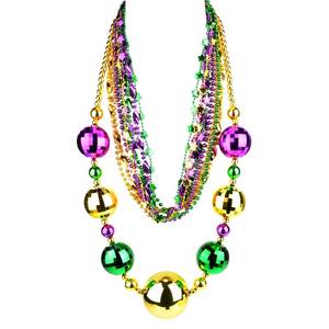 lot 29373 image: NIUEFH Mardi Gras Beads Jumbo Necklace Gold Purple Green Necklaces for Mardi Gras Party Favors, Mardi Gras Parades - Retail $10