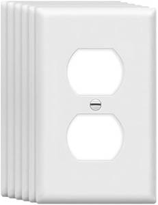 lot 32266 image: Mid-Size Duplex Outlet Cover Wall Plates 1-Gang 4.89 x 3.12 Switch Outlet Electrical Cover Plate Unbreakable Thermoplastic Faceplate for Light Receptacle Outlet Switch, White (6 Pack) - Retail $9