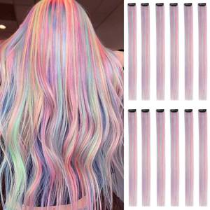 lot 32268 image: N Purple Pink Blue Clip in Unicorn Extensions Mix tinsels,22 Inch Colored Hair Extensions,2 in 1 Rainbow Hair with Silver Tinsels,Colorful Hair Extensions, Holiday Party Highlights for Women - Retail $10