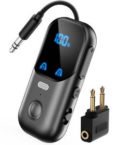 lot 41861 image: Bluetooth 5.4 Transmitter Receiver for 2 AirPodsHeadphones, 2-in-1 Airplane Bluetooth Adapter with Mic for Hands-Free Calls, Low Latency, Wireless Audio Adapter for Travel Flight TV Speakers - Retail $22
