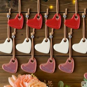 lot 41869 image: Leinuosen 12 Pcs Valentines Day Heart Ornaments Tiny Pottery Heart Ornaments Mini Ceramic Valentines Hearts Decorations Pink Red White Hanging Baubles Decorations for Wedding Party Anniversary Decor - Retail $12