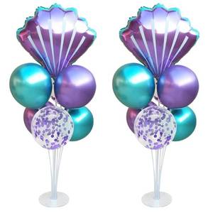 lot 41871 image: Mermaid Table Centerpiece Balloons Stand Kit 2 Sets with 2 Sea Shells Foil Balloons 14 Purple Blue Latex Balloons for Birthday Beach Mermaid Theme Sea Theme Party Mermaid Birthday Decorations - Retail $16