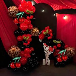 lot 41882 image: Red and Black Balloons Arch Kit, 163pcs Cheetah Print Birthday Decorations with Foil Cheetah Print Balloons for Leopard Birthday, Bachelorette, Cherry Theme Party Decorations - Retail $14