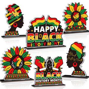 lot 41883 image: 6PCS Black History Month Wooden Centerpiece for Table Sign Decoration 3D Double Side Black History Month Party Favors Wood Mantle African American Table Decorations Signs for Black History Home Decor - Retail $21