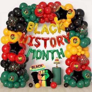 lot 41887 image: Ouddy Life 154Pcs Black History Month Decorations, History Month Balloons with Green Red Yellow Black History Printed Letter Stars Foil Balloon for African American - Retail $10