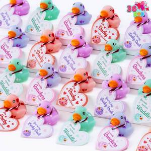 lot 41901 image: JOYIN 36 Pcs Valentines Day Mini Rubber Ducks with Cards for Kids, 4 Colors Duckies Bath Toys with 4 Card Designs for Classroom Exchange Prizes, Valentine Party Favors Toys - Retail $20