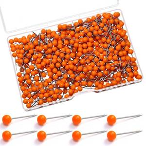 lot 41915 image: WILLBOND 500 Pack Map Push Pins Map Tacks Small Round Head Push Pins Thumb Tacks for Travel Picture Photo Bulletin Board Wall DIY Craft School Office Home(Orange,16 Inch) - Retail $7