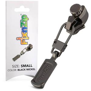 lot 41917 image: FixNZip Small Black Nickel Zipper Repair Kit  Universal No-Sew Slider Replacement for Pants, Skirts, Fine Garments, and Handbags  Instant and Reusable Zipper Repair Tool  Sizes 1-4 - Retail $15