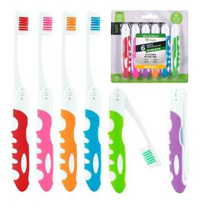 lot 41918 image: Portable Folding Toothbrush Kit - Built-in Cover, Collapsible, Multi-color (6 Pack Soft-Multicolor) - Retail $7