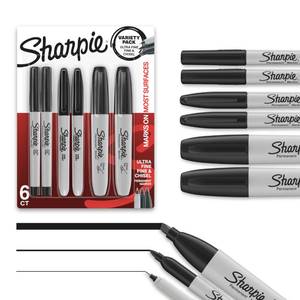 lot 41920 image: Sharpie Permanent Markers Variety Pack, Includes Chisel, Fine, and Ultra-Fine Tips, Marker Set, Writing, Coloring, Poster, Office, School Supplies, Black, 6 Count - Retail $6