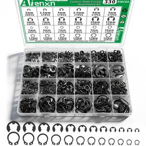 lot 41922 image: Aienxn 330PCS Snap Rings Assortment Kit, E Clips Assortment Kit (2MM-12MM) and C Clips Assortment Kit (5MM-16MM), 24 Sizes External Retaining Rings Carbon Steel Circlip Snap Ring Kit - Retail $7