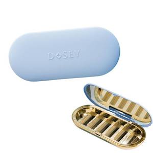 lot 41925 image: Dosey 7 Day Pill Compact Travel Pill Organizer - Pill Case with 7 Pill Compartments for Medicine Storage & Protection Stylish & Elegant Medication Organizer with Mirror (Blue) - Retail $26