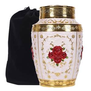lot 43954 image: Urn for Human Ashes Adult Female - Rose Flower Cremation Urn Mom - Funeral Urn for Women Made of Zinc Alloy - Hold 200 Cubic inches of Ashes (Gold_Red) - Retail $80