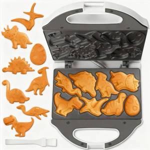 lot 43957 image: SugarWhisk Dinosaur Mini Waffle Maker for Kids, Mini Pancake Maker Machine for Halloween, 8 Different Shaped Dinos in Minutes, Electric Non-Stick Waffle Iron, White - Retail $30