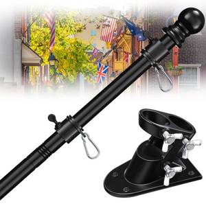 lot 43958 image: House Flag Pole Kit - 5-7 Ft Adjustable Tangle Free Flag Poles for 3x5 4x6 Flags Outdoor with Bracket - Heavy Duty Stainless Steel Flagpoles Residential Commercial for Outside Porch Boat Truck - Retail $17