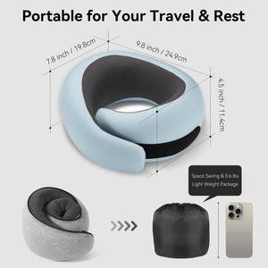 lot 43963 image: Optixion Travel Neck Pillow for Airplanes, Premium Memory Foam Neck Pillow with Ergonomic 360° Support, Travel Essentials for Plane, Car, Train and Home, Gray - Retail $278