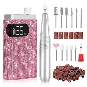 lot 43973 image: CHRISTINE SHELLY Rechargeable 35000RPM Nail Drill Sparkling Portable Professional Electric Nail File for AcrylicGel Nails Professional Nail Tools for Manicure Pedicure, Pink - Retail $60