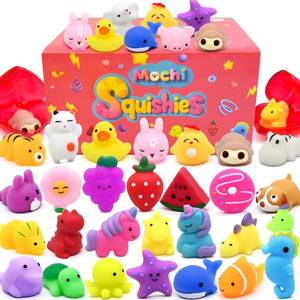 lot 43985 image: 28 Pack Mochi Squishy Toys, Party Favors for Kids Ages 4-8-12, Mini Fidget Toys for Classroom, Birthday, Easter, Treasure Box Prizes, Goodie Bag Stuffers - Retail $10
