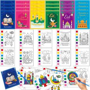 lot 43987 image: SYUCVQI Ramadan Watercolor Coloring Book with Eid Greeting Card Craft Kit Mosque Moonlight Theme Family Gathering Religious Gift Party Gift Filler (192PCS)