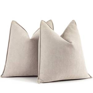 lot 43991 image: ZWJD Beige Pillow Covers 18x18 Inch Set of 2 Chenille Throw Pillow Covers with Elegant Design Soft and Luxurious Decorative Throw Pillows for Couch, Bed, and Home Decor(Beige) - Retail $17