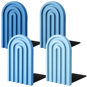 lot 43996 image: Harloon 4 Pcs Boho Arch Wooden Bookends, Decorative Rainbow Book Stoppers with Non-Slip Metal Base, 5x3x4 Inches, Cute Shelf Decor for Heavy Books, Home Office Study Desk Organizer(Denim Blue Color) - Retail $21