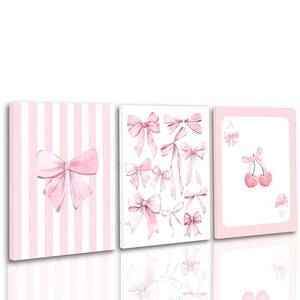 lot 48826 image: 3 Pcs Pink Bow Canvas Wall Art Preppy Cherry Playing Cards Bow Posters Print Coquette Striped Aesthetic Picture Girls Room Wall Decor for Bedroom Living Room Dorm Apartment Decoration 1216In (Stretched Canvas On A Wooden Frame) - Retail $30